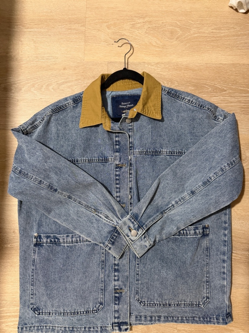 Ashley By 26 International Blue Denim Jacket with Tan Collar